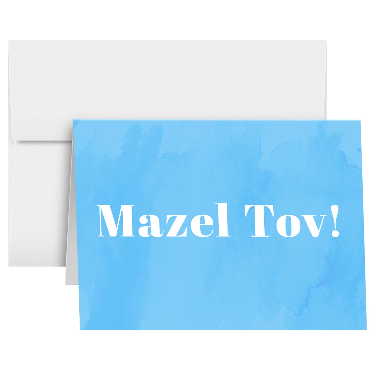 Mazel Tov Congratulations and Good Luck Greeting Cards and Envelopes – Blank Inside – Great for Bar and Bat Mitzvah, Weddings and Jewish Celebrations – 4.25" x 5.5" – 10 per Pack (Blue and White)