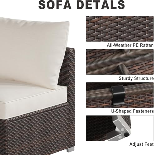 Image of GAOMON 8 Piece Patio Furniture Set, Wicker Outdoor Sectional Sets, Glass Top Table with Hidden Storage, Patio Conversation Furniture Sets for Garden Poolside Backyard