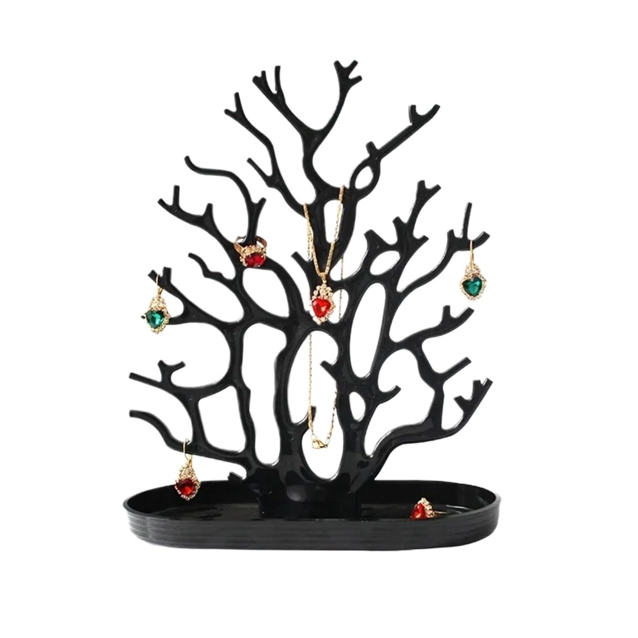 Zymjzbetic Jewellery Tree Black and White Coral Jewelry Display Stand Tray, Earrings, Necklace, Ring, Pendant, Bracelet, Storage(Black coral)