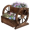 OIPRTGFJ Wooden Wagon Planter Box, Garden Planter with Wheels,Decorative Flower Planter for Flowers Herbs Vegetables for Indoor & Outdoor Decor,Wooden Flower Cart for Patio Garden Balcony