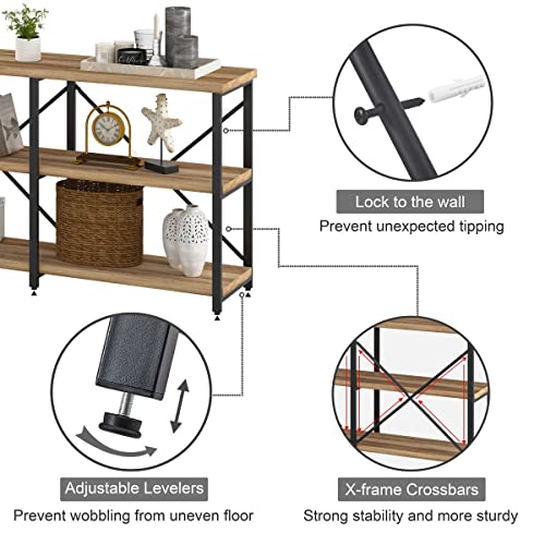 Bon Augure 55 Inch Rustic Console Table For Entryway, Industrial Sofa Table With Shelves, Long Behind Couch Table For Living Room, 3 Tier Hallway Table For Entry (Vintage Oak) #TOP3