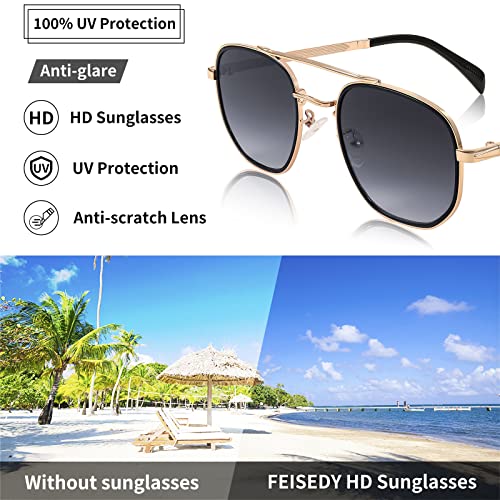 Image of FEISEDY Women Men Square Aviator Sunglasses Gradient Lens Retro Small Metal Shades B2953
