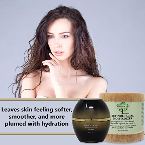 Mountain Top Retinol Facial Moisturizer (1.7Oz / 50Ml) - For Wrinkles, Age Spots, Fine Lines, And Other Signs Of Aging - Made With 24K Gold, Aloe Vera, Green Tea, Argan Oil, Shea Butter, Vitamin E #TOP3