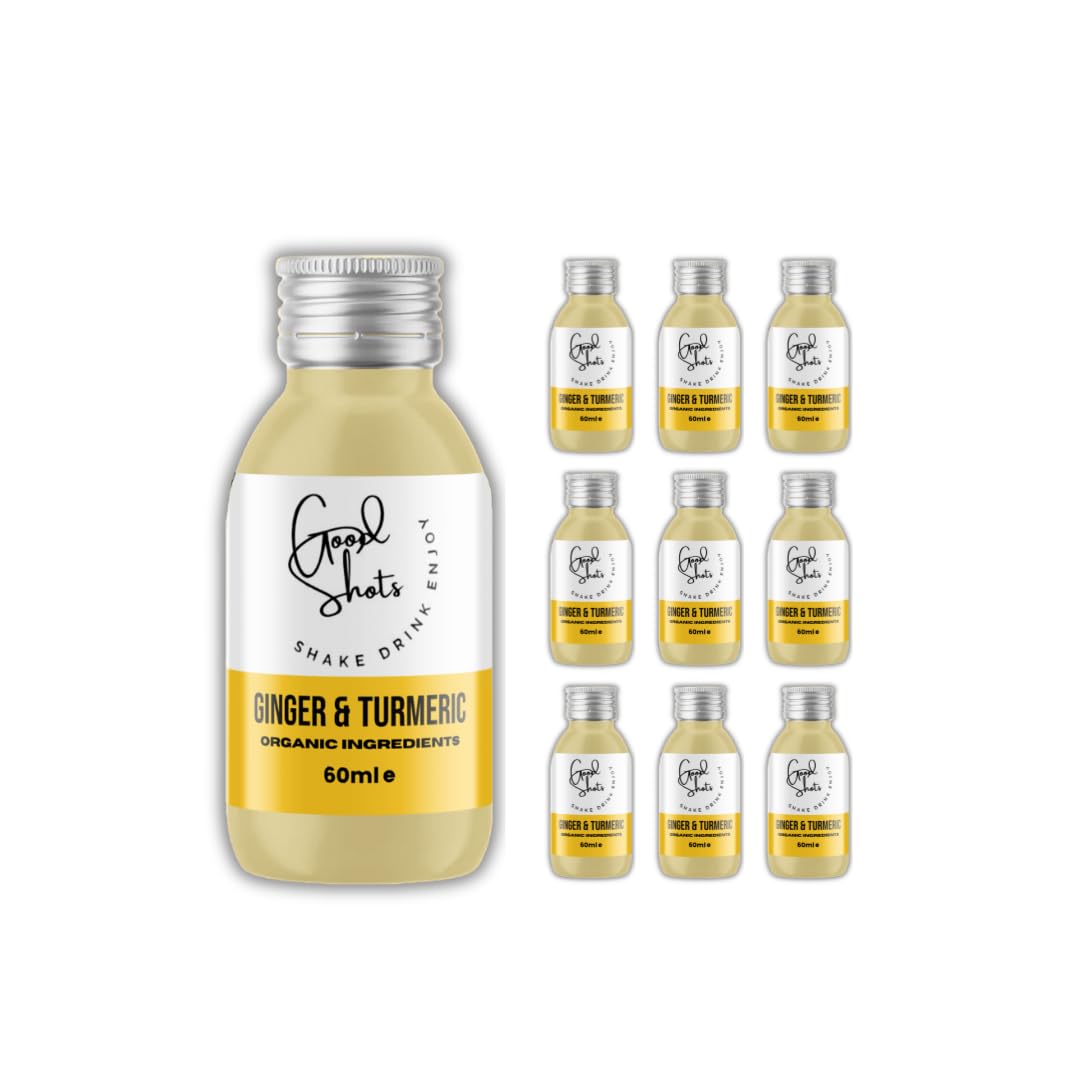 The Good Shots - Ginger and Turmeric Health Shot Drinks, High Strength, Vegan, Immune Support, Fresh Turmeric Root and Ginger 60ml Bottles Multipack, Made with 100% Pressed Juice