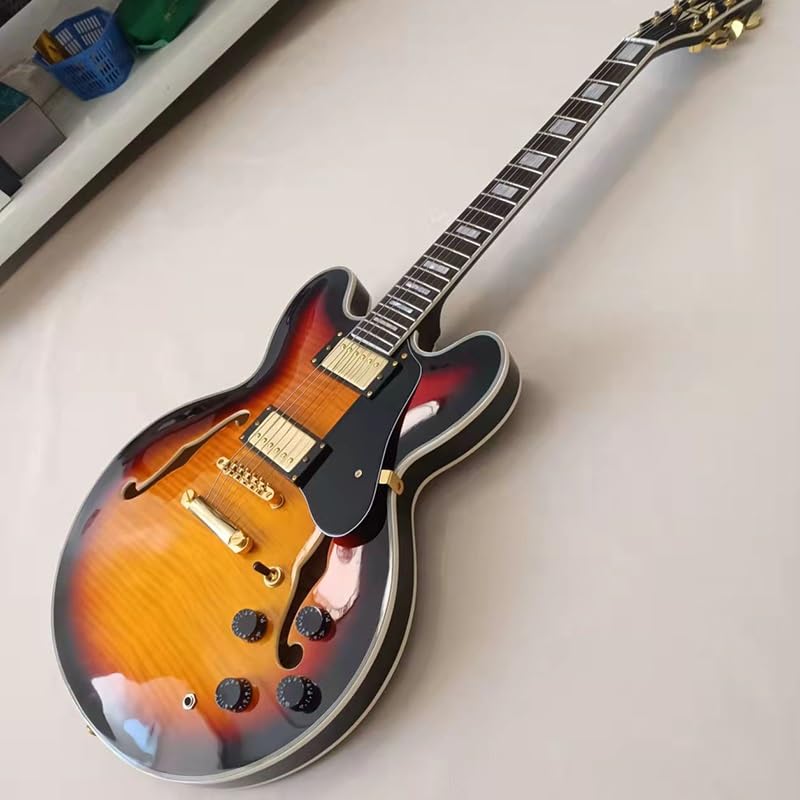 Guitare electrique jazz demi-creuse en rable matelasse double face