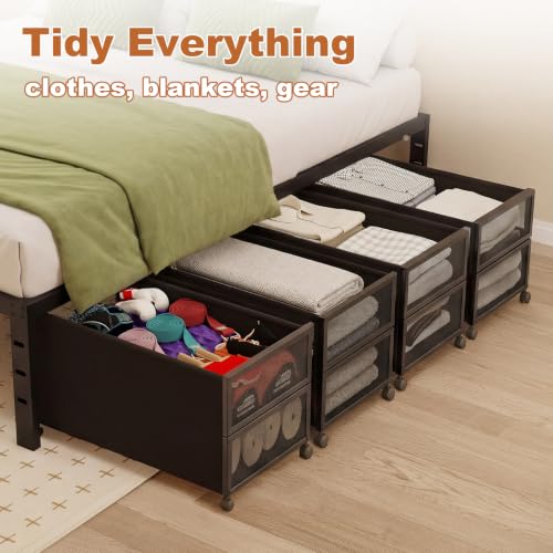 Image of Fokyfok 2Pack Under Bed Storage Containers,16 inch Height,31 inch Long | Under Bed Shoe Storage,Underbed Storage with Wheels,Large Rolling under bed Clothes Storage Drawers,Lid,Dorm Tall,Black