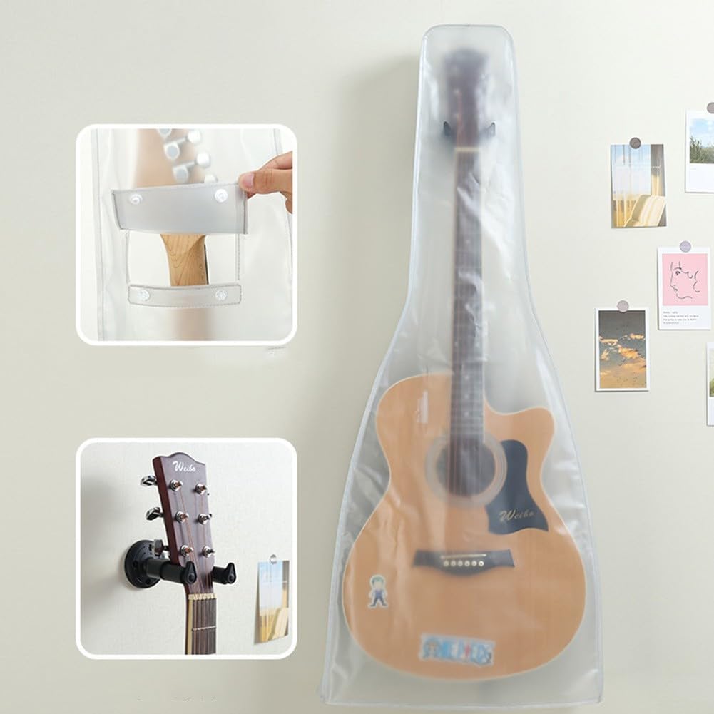 Zoegneer Cubierta antipolvo para guitarra, montaje en pared, funda portátil, cubierta antipolvo impermeable y a prueba de polvo, material de PVC transparente (para guitarra eléctrica)