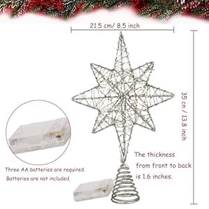 Christmas Star Tree Topper 3D Geometric Star Plugged Decorative Treetop Star with LED Metal Hollow Designed Tree-top Star for Festive Christmas Decor Holiday Ornament (Eight Point) Christmas Star Tree Topper 3D Geometric Star Plugged Decorative Treetop Star with LED Metal Hollow Designed Tree top Star for Festive Christmas Decor Holiday Ornament Eight Point