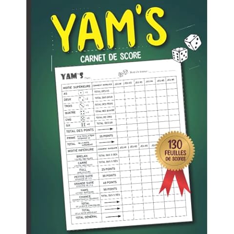 Yam's Carnet de Scores: 130 Feuilles de Scores | Yams Bloc De Marque | Grille De Jeux De Dés Yam Cover