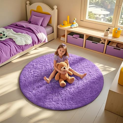 image for Ophanie Round Rugs 5Ft Purple Circle Area Rug, Cute Room Decor for Tee