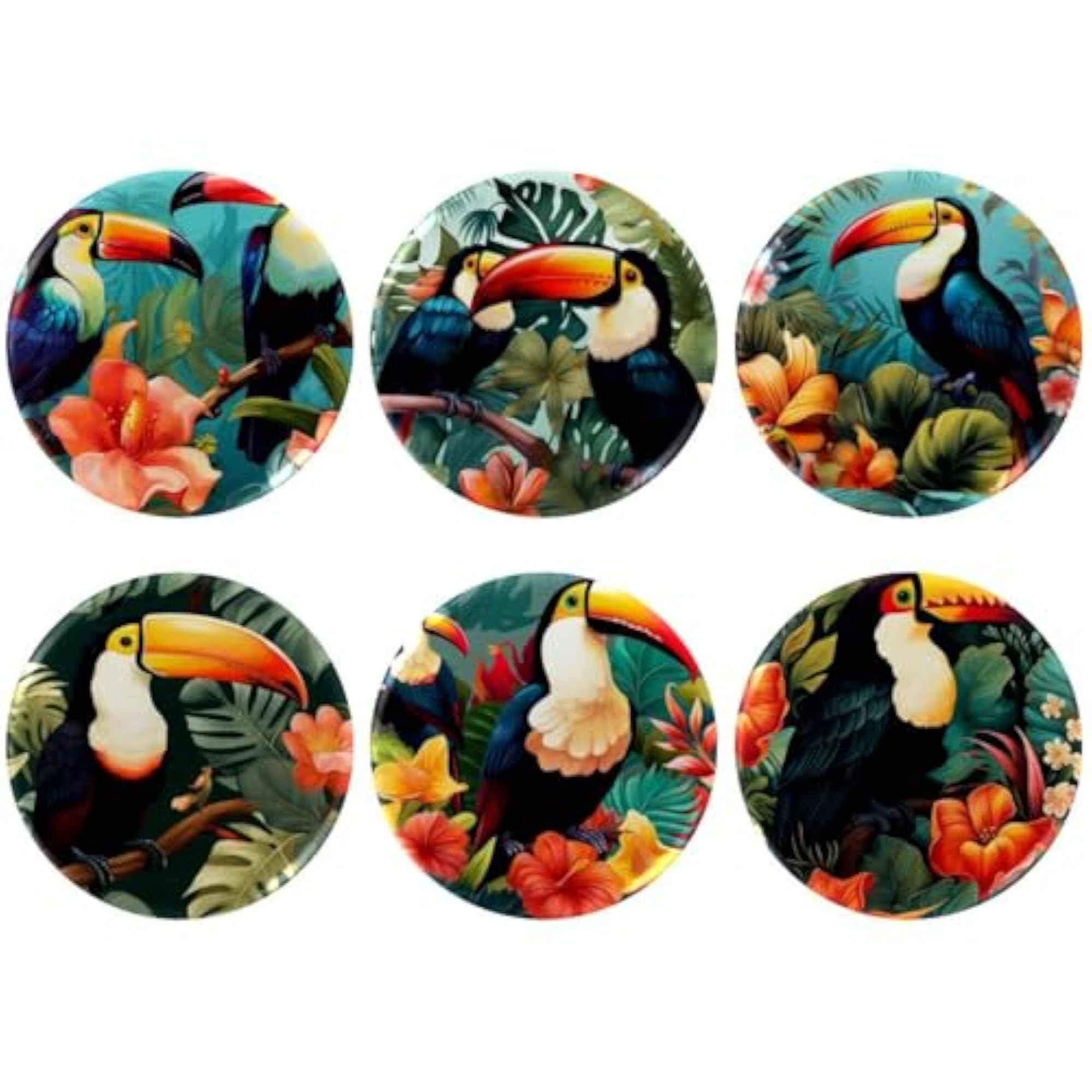 6-Pack Kids' Fashionable Button Pins with Beautiful Toucan
