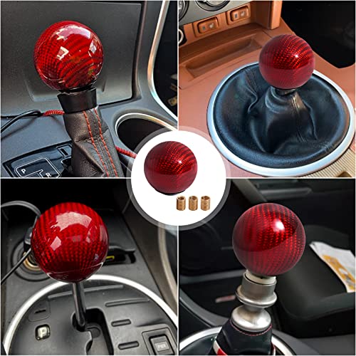 Somusen Red Real Carbon Fiber Shift Knob Round Weighted Ball Stick Shifter 5 6 Speed Gear Shifter Knobs With 3 Adapters M8X1.25 M10X1.25 M10X1.5 M12X1.25 #TOP6
