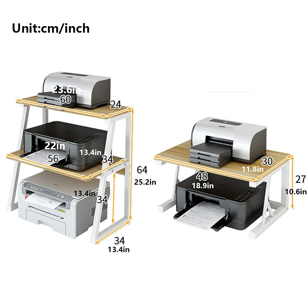 Supporto per stampante, supporto da scrivania bianco per stampante con 2 ripiani, piedini antiscivolo, supporto per stampante per ufficio domestico, organizer multifunzionale per stampanti e accesso