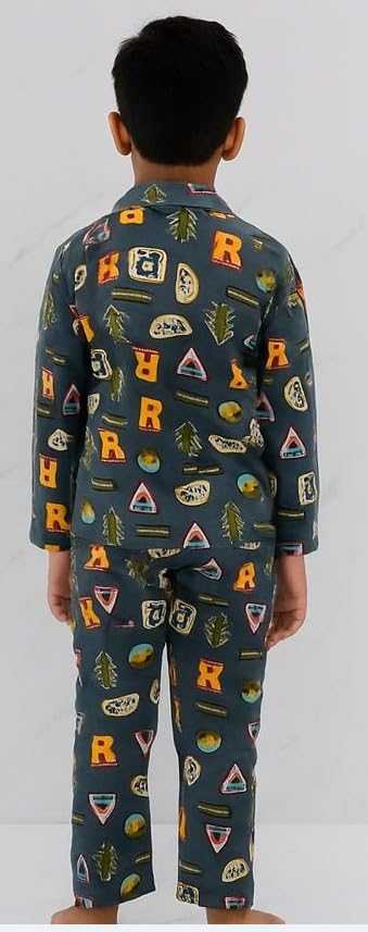 Image of TONY & JONY Summer Casual Wear Self Design Cartoons Printed Full Sleeve 100% Pure Cotton Kid's Top Bottom Set /Night Suit