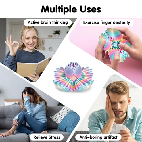 Image of GearSphere 3D Printed Spin Ball or Cube Fidget Toy, Fidget Ball Gear Toy for Stress and Anxiety Relief, Desk Toy for Adults (Rainbow, 2.3 Inch)