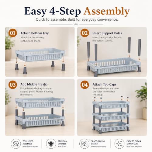 Image of Clazkit 3-Layer Kitchen Rack | Multipurpose Storage Organizer for Kitchen, Fruits & Vegetables, Bathroom & Utility Room | Durable Space-Saving Rack with 3 Spacious Shelves | Easy to Assemble