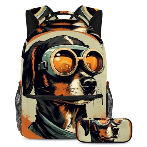 Sac à dos polyvalent 2 pièces grand format imprimé chien rigolo pour adolescent
