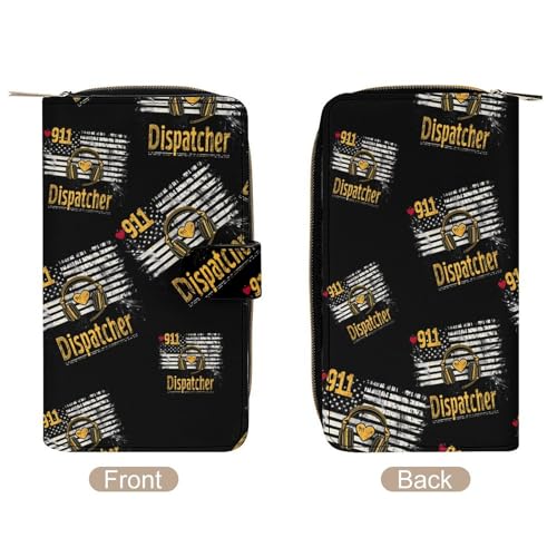 911 Dispatcher with U.S. Flag Stylish Leather Wallet Womens Mens Slim Purse Secure Card Holder Durable Bifold Clutch Handbag3