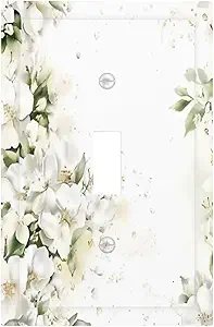 Decorative Switch Plate Covers Rustic Ink Green Leaves White Florals Flower 1 Gang Light Switch Cover Plate Single Toggle Wall Plate Outlet Covers Wall Plate Faceplate for Home Decor