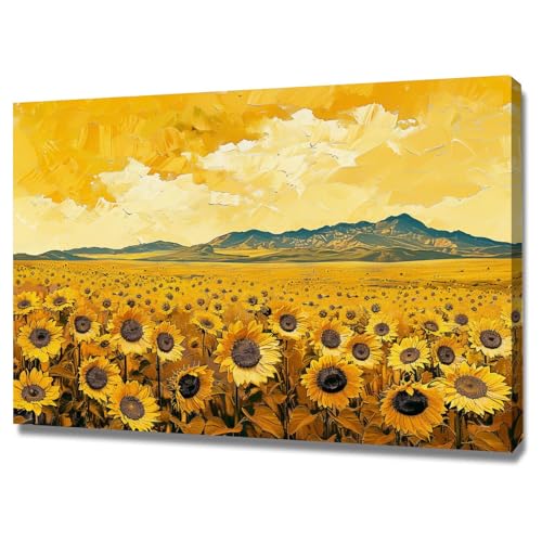 Toile tournesol décoration murale moderne 70x100cm encadrée WODJEM