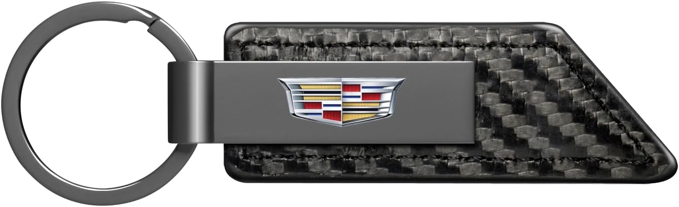 iPick Image for Cadillac Crest Logo Carbon Fiber Texture PU Leather Key Chain Keychain, Official Licensed