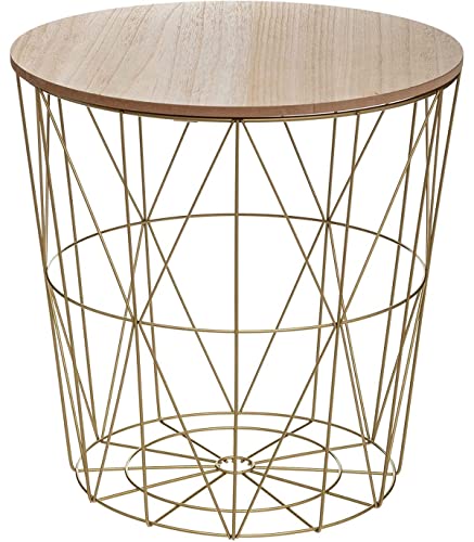TIENDA EURASIA Mesa Auxiliar Nordica - Mesas Auxiliares de Centro - Estructura Metalica y Tapa de Madera Extraible - Ideal para Combinar en Salones y Dormitorios (D 41 x H 40 cm, Gold)