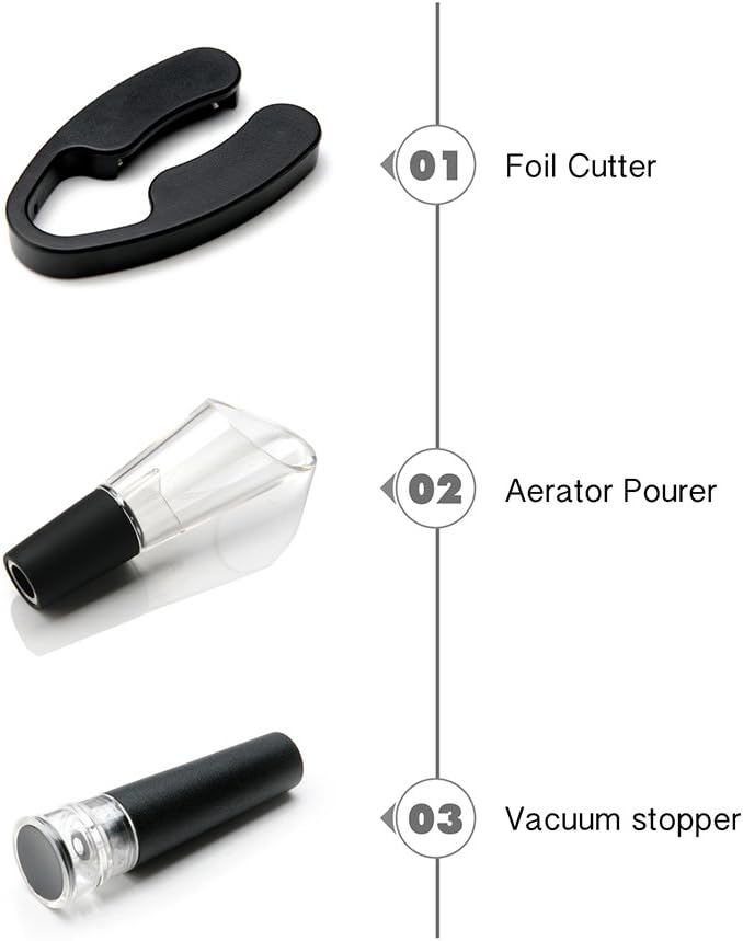 TONGJI Electric Automatic Wine Opener Gift Set, Stainless Steel Bottle Opener, Foil Cutter, Vacuum stopper, Aerator Pourer