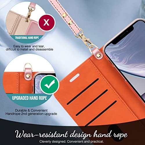 Fyy Designed For Iphone Xr Case, Luxury Pu Leather Wallet Phone Case With Card Holder Flip Folio Protective Shockproof Cover [Kickstand Feature][Wrist Strap] For Iphone Xr 6.1" 2018 Rose Gold #TOP5