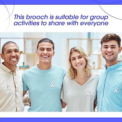 Batiyeer 100 Pcs Lung Cancer Awareness Pin White Ribbon Brooches Bulk Enamel Lapel Bones Support Present Gift Survivor Badge for Men Women Survivor4