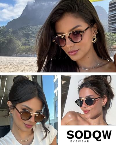 SODQW Small Face Sunglasses for Women UV Protection, Retro Tangle Free Double Bridge Metal Round Ladies Shades4