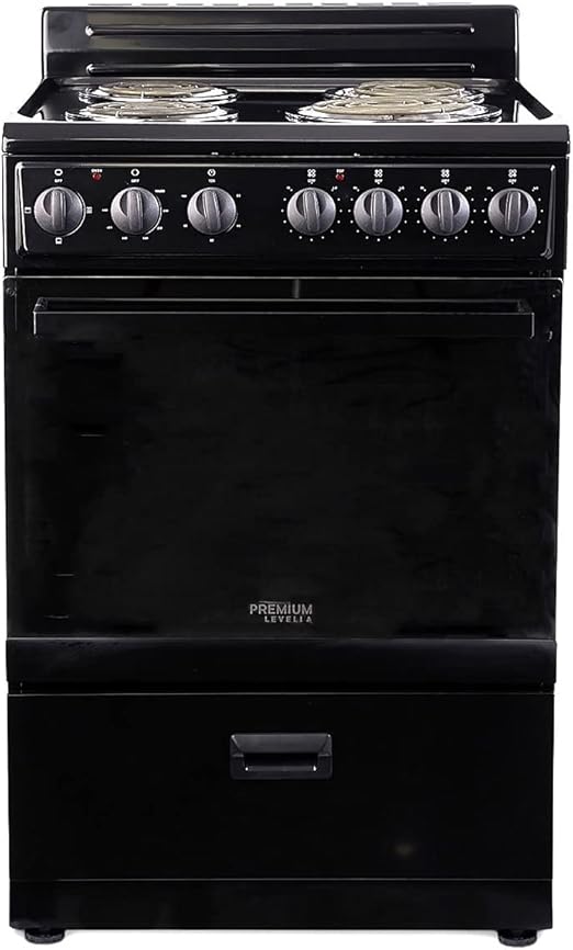Premium Levella PRE2427GB 24 in Freestanding Electric Range with 4 Coil Burners and 2.7 Cu. Ft. Single Oven Capacity with Lower Storage Drawer - Black