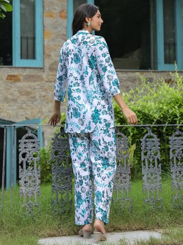 Greciilooks Women Rayon Blend Floral Ethnic Wear Formal Kurta Co-Ord Set (Gl-W1905&Tr935-3Xl-White White)