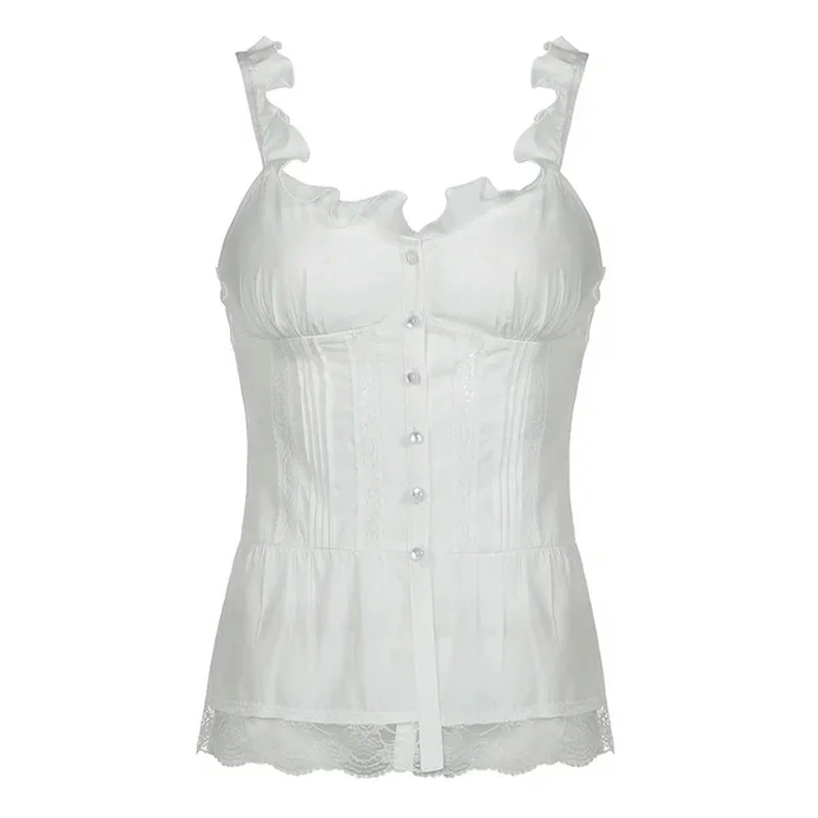 Haut sans manches en dentelle patchwork coquette chic blanc pour été