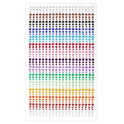 Hanyousheng Glitzersteine Selbstklebend, 900 Stück Runde Selbstklebend Strasssteine Schmucksteine, 3mm,4mm,5mm Strasssteine Gesicht Nail Art Gesichtstattoo Nägel selbstklebende Schmucksteine