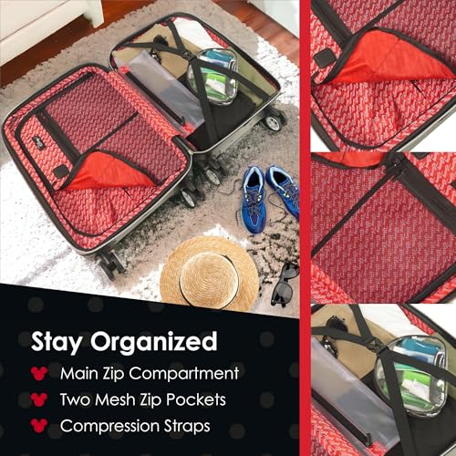 FUL Disney Mickey Mouse 22 Inch Carry On Luggage, Hardshell Rolling Suitcase with Spinner Wheels, Silver3