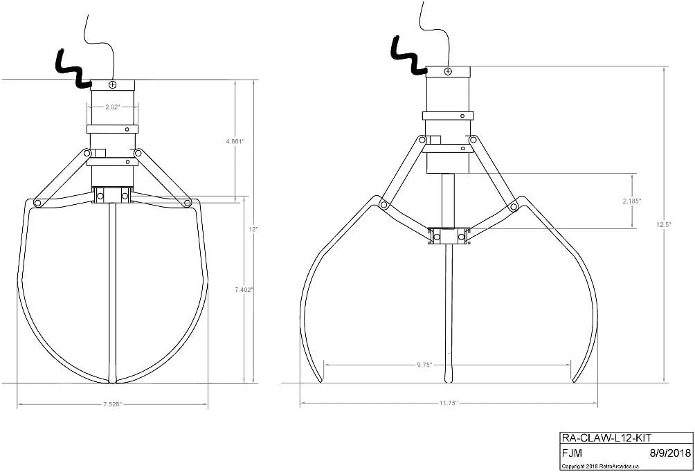 RetroArcade.us Crane Machine mid Size Replacement Claw Hand kit, Height is 12 inch with Coil and Cap
