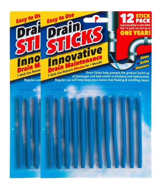 Drain Sticks x24 Easy to Use Fast & Effective Drain Cleaning Sticks for Sinks, Baths & Showers - Prevents Build Up, Blockages & Bad Smells in Kitchens & Bathrooms