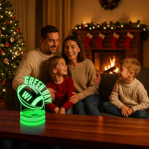 Image of CLORURBANLIVE 3D Football Green Bay Night Light 3D Illusion Lamp with Remote Control 16 Color Options Sports Decor Lighting for Fans - Multicoloured OneSize