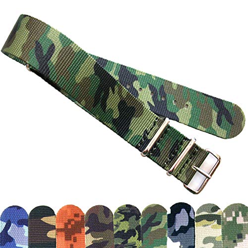 NATO Strap NATO G10 Premium Ballistic Nylon CAMO Military Watchband 16mm 18mm 20mm 22mm 24mm Stainless Steel High Polished Buckles USA Stock (Military, 20mm)