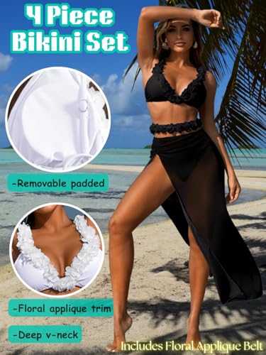 Kaei&Shi Floral Swimsuit with Matching Skirt,Sexy High Cut Triange Bikini Cover Up Set,3 Piece Swimsuits for Women2