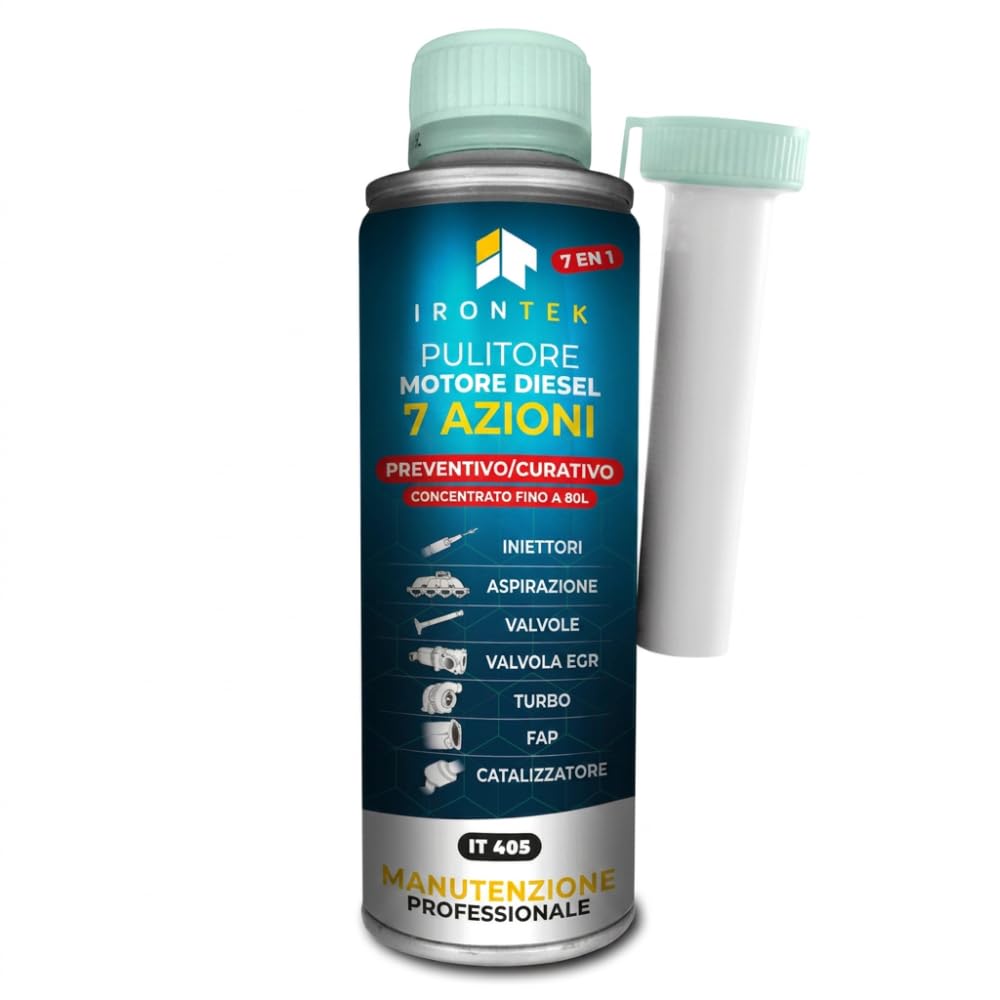 Pulitore 7in1 Motore Diesel - IRONTEK - 375ml | IT405 | 7 Azioni | Rigenerazione FAP Turbo EGR Iniettori | Formula Concentrata Preventiva e Curativa