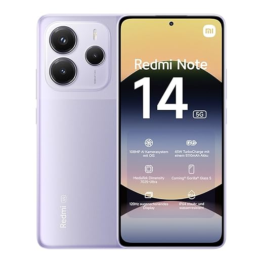 Xiaomi Smartphone Redmi Note 14 5G, 8+256GB, Sistema fotografico AI da 108MP, batteria da 5500mAh, display con tecnologia Eye-Care da 120Hz, funzionalità AI (caricabatterie non incluso), Verde