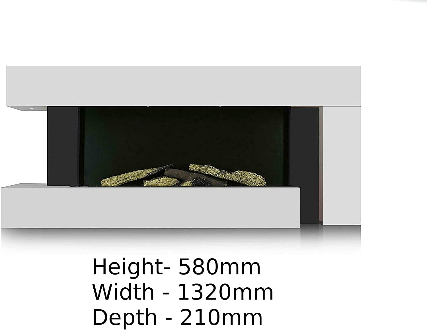 Marco Paul White Modern 55" Wall Mounted Electric Fireplace Realistic