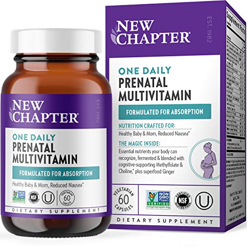 Image of New Chapter Prenatal Vitamins, One Daily Prenatal Multivitamin with Methylfolate + Choline for Healthy Mom & Baby, Gluten Free & Non-GMO, 60 Count