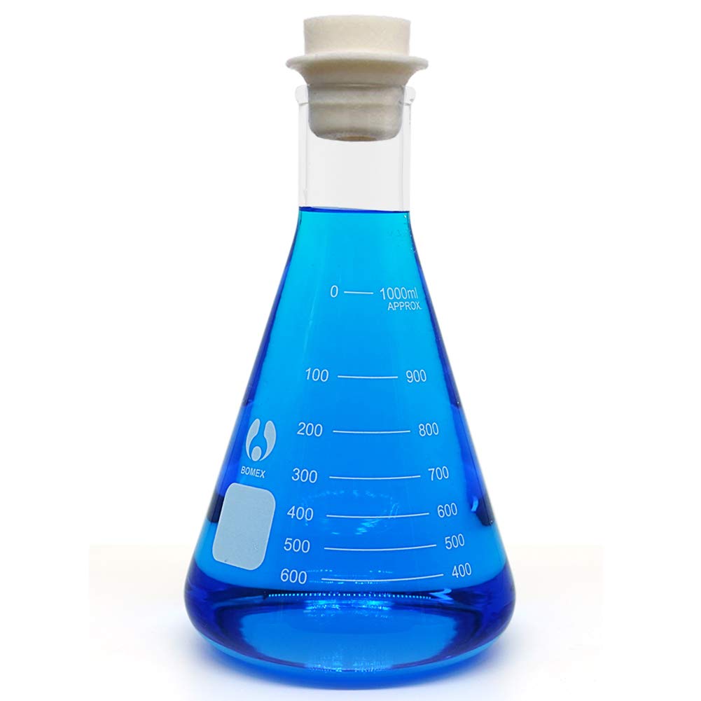 Erlenmeyer - Juego de frascos de vidrio de boca estrecha de 1000 ml