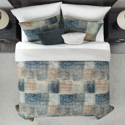 Image of Modern Threads 5-Piece Printed Comforter Set, Bainbridge King in Copper Teal - Soft Comforter, 2 Pillow Shams, and 2 Decorative Pillows