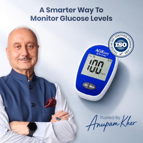 Image of AGEasy (Max Group) Blood Glucose Monitor with 50 Strips | Accurate & Fast Diabetes Testing Kit | Large LCD Display, Easy to Use, Portable | Stores upto 800 Readings | One touch operation Glucometer