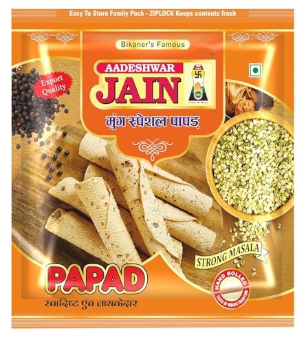 Image of Aadeshwar Jain Moong Papad | Crispy, Spicy & Flavorful Indian Snack | Ready-to-Serve Crispy Papads | Authentic Indian Snack (400g, Strong Masala)