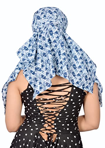 Image of Women Girls Cotton Female Scarf Cum Mask Face Cover Wrap Indigo Multi Purpose Uses Blue Printed