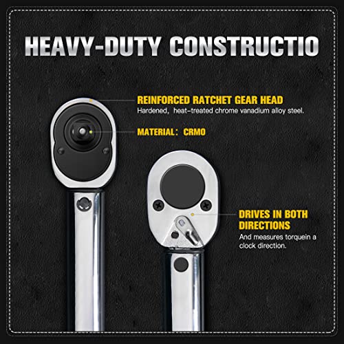Pgroup 1/2-Inch Drive Click Torque Wrench Set, 10-150 Ft./Lb, 1.4-20.7 Kgs Adjustable Dual Range And Direction With 5-Inch Extension Bar And 1/2" Drive To 3/8" Drive Reducer #TOP4